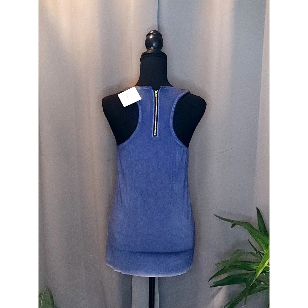 NEW POL Tank Top Blue Mineral Acid Wash Zipper Pocket Boho-Large - Picture 4 of 6